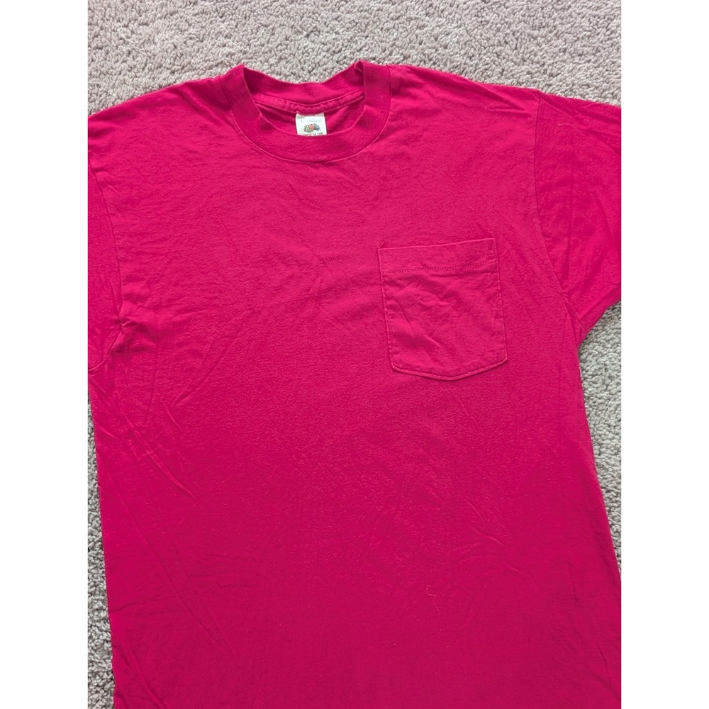 Vintage Fruit Of The Loom Shirt Mens Large Pink Pocket Tee USA Single Stitch 90s
